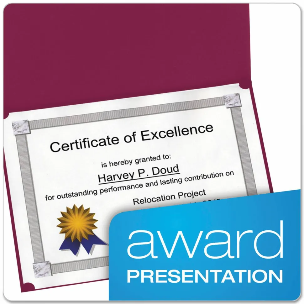 Oxford Letter Certificate Holder - 8 1/2" x 11" - Linen - Burgundy - Acid-free - 5 / Pack