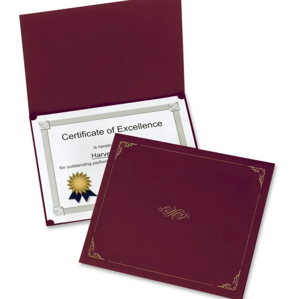 Oxford Letter Certificate Holder - 8 1/2" x 11" - Linen - Burgundy - Acid-free - 5 / Pack