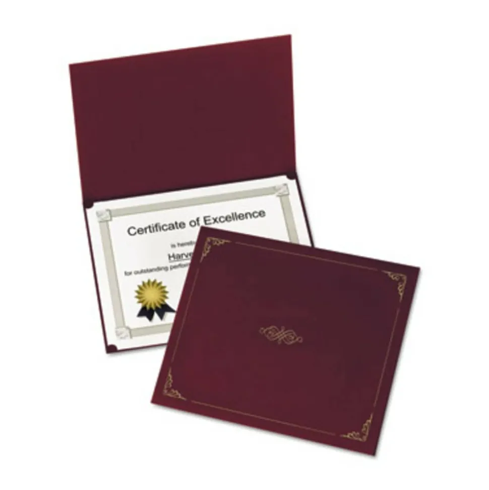 Oxford Letter Certificate Holder - 8 1/2" x 11" - Linen - Burgundy - Acid-free - 5 / Pack