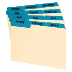 Oxford Manila Card Guides With Laminate Tabs, Monthly, 4" x 6", Manila; Blue Tabs