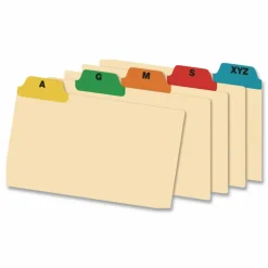 Oxford Manila Card Guides With Laminate Tabs, Alphabetical "A-Z", 3" x 5", Manila; Assorted Color Tabs
