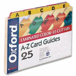 Oxford Manila Card Guides With Laminate Tabs, Alphabetical "A-Z", 3" x 5", Manila; Assorted Color Tabs