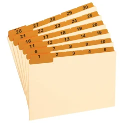 Oxford Manila Index Card Guides with Laminated Tabs, 1/5-Cut Top Tab, 1 to 31, 5 x 8, Manila, 31/Set