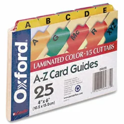 Oxford Manila Index Card Guides with Laminated Tabs, 1/5-Cut Top Tab, A to Z, 4 x 6, Manila, 25/Set