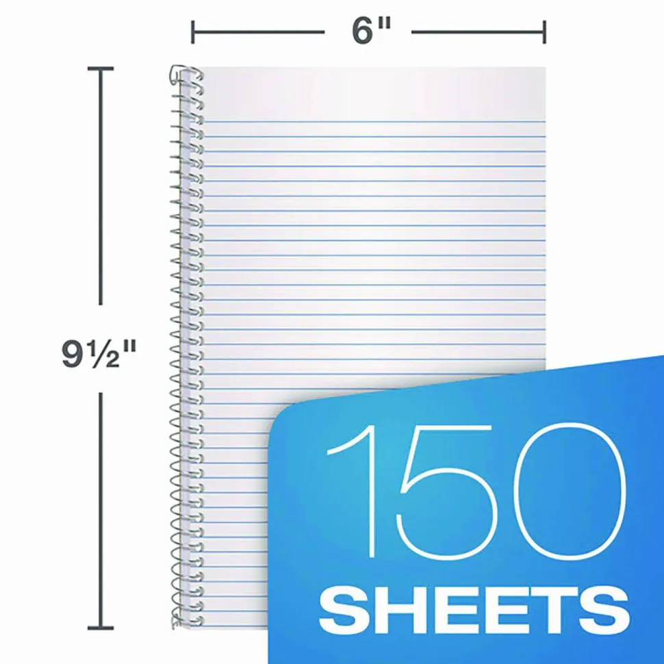 Oxford 3-Subject Wirebound Notebook, 6" x 9 1/2", 150 Sheets, 30% Recycled, Assorted Colors