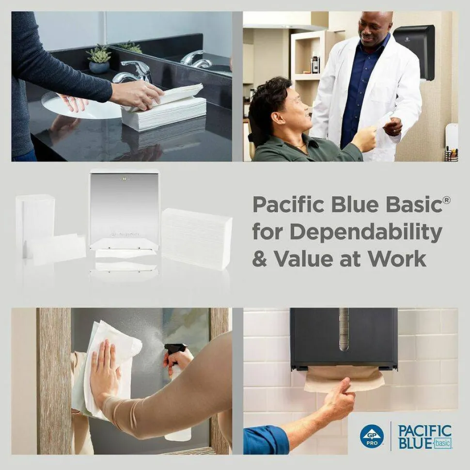 Pacific Blue Basic by GP PRO, 1-Ply, Multifold Paper Towels, 9.2" X 9.4", 100% Recycled, White, 250 Sheets per Pack, 16 Packs Per Case
