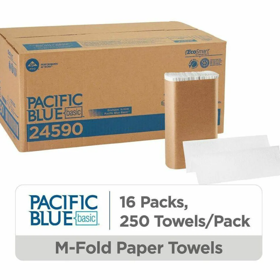 Pacific Blue Basic by GP PRO, 1-Ply, Multifold Paper Towels, 9.2" X 9.4", 100% Recycled, White, 250 Sheets per Pack, 16 Packs Per Case