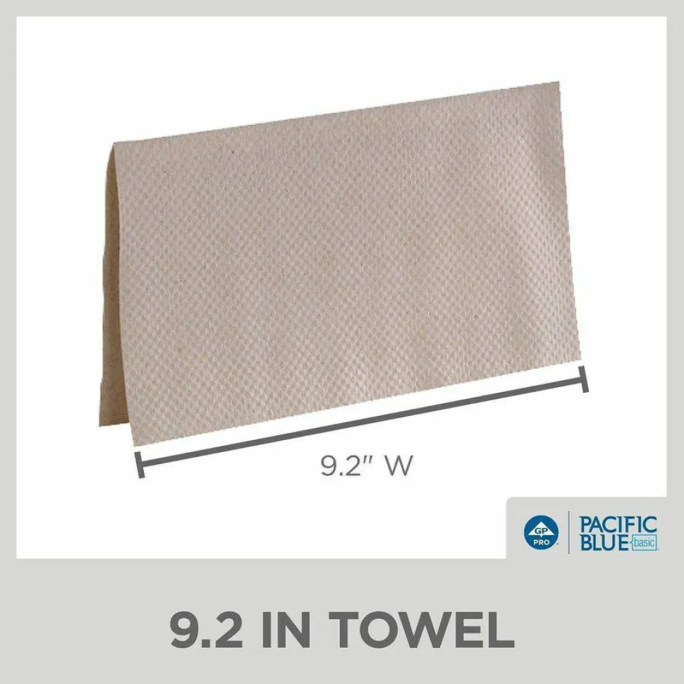Pacific Blue Basic by GP PRO, 1-Ply, S-Fold Paper Towels, 9.25" X 9.9", 100% Recycled, Brown, 250 Sheets per Pack, 16 Packs Per Case