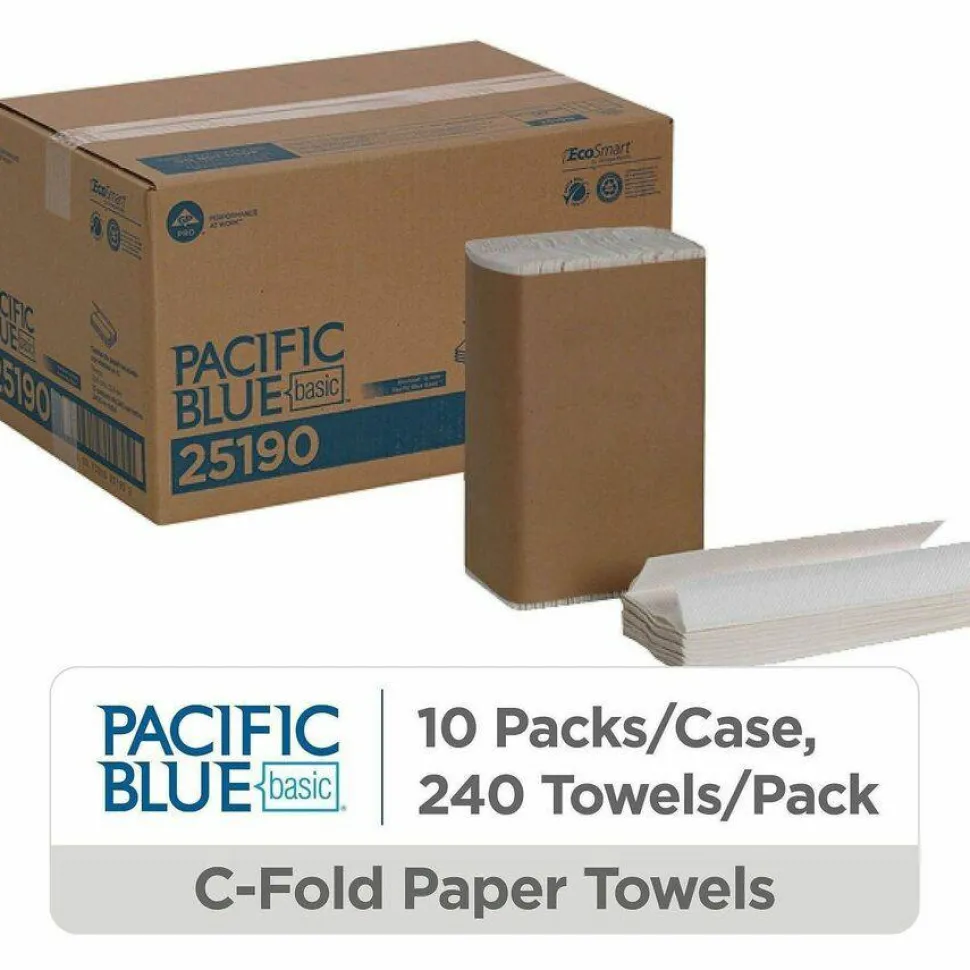 Pacific Blue Basic by GP PRO, 1-Ply, C-Fold Paper Towels, 10.1" X 12.7", 100% Recycled, White, 240 Sheets per Pack, 10 Packs Per Case