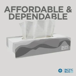 Pacific Blue Basic 2-Ply Facial Tissue, Flat Box, White, 100% Recycled Fiber, 30 Boxes Per Case, 100 Sheets Per Box