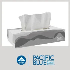 Pacific Blue Basic 2-Ply Facial Tissue, Flat Box, White, 100% Recycled Fiber, 30 Boxes Per Case, 100 Sheets Per Box