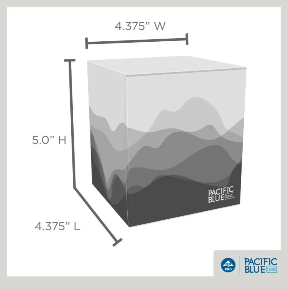 Pacific Blue Basic 2-Ply Facial Tissues, Cube Box, White, 100% Recycled Fiber, 86 Tissues Per Box, 36 Boxes Per Case