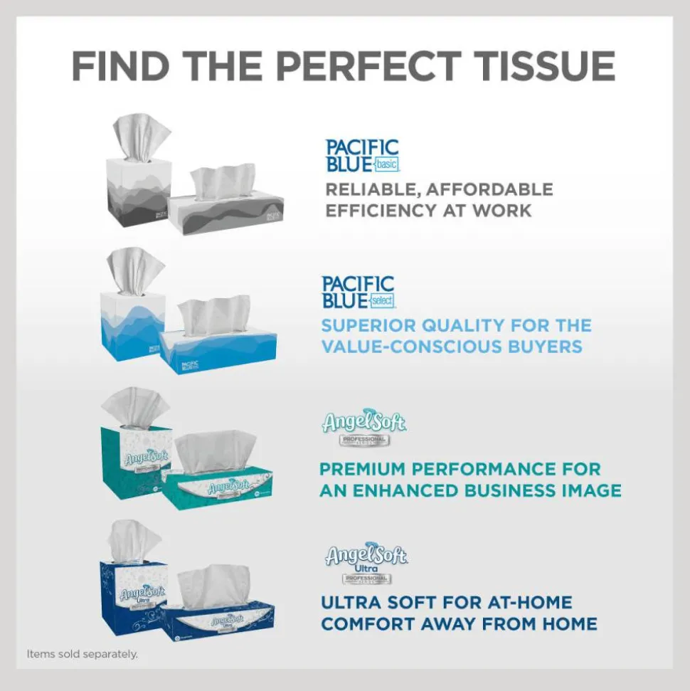 Pacific Blue Basic 2-Ply Facial Tissues, Cube Box, White, 100% Recycled Fiber, 86 Tissues Per Box, 36 Boxes Per Case