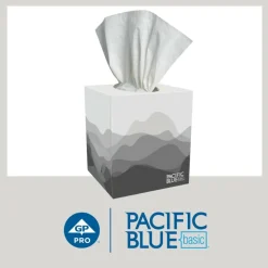 Pacific Blue Basic 2-Ply Facial Tissues, Cube Box, White, 100% Recycled Fiber, 86 Tissues Per Box, 36 Boxes Per Case