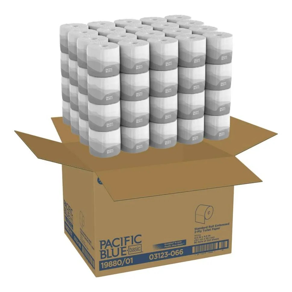 Pacific Blue by GP PRO, 2 Ply, Standard Roll Embossed Toilet Paper, 4.05x4, 100% Recycled, White, 550 Sheets, 80 Rolls per Case