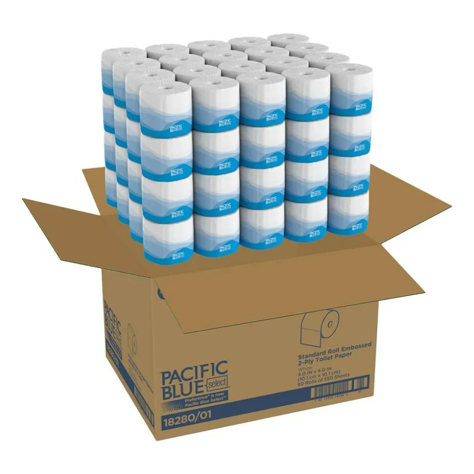 Pacific Blue by GP PRO, 2 Ply, Standard Roll Embossed Toilet Paper, 4"x3.8", 20% Recycled, White, 550 Sheets, 80 Rolls per Case