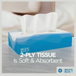 Pacific Blue Select 2-Ply Facial Tissue, Flat Box, White, 10% Recycled Fiber, 30 Boxes Per Case, 100 Sheets Per Box
