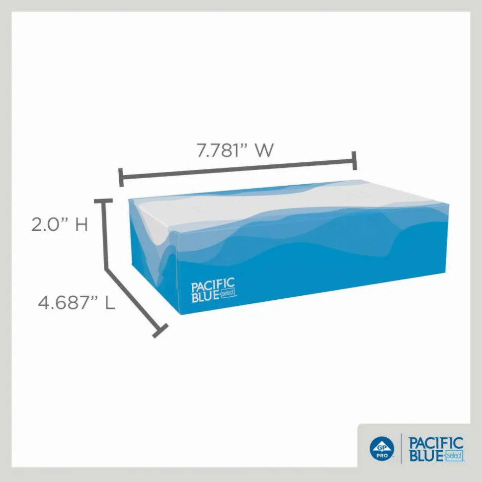 Pacific Blue Select 2-Ply Facial Tissue, Flat Box, White, 10% Recycled Fiber, 30 Boxes Per Case, 100 Sheets Per Box
