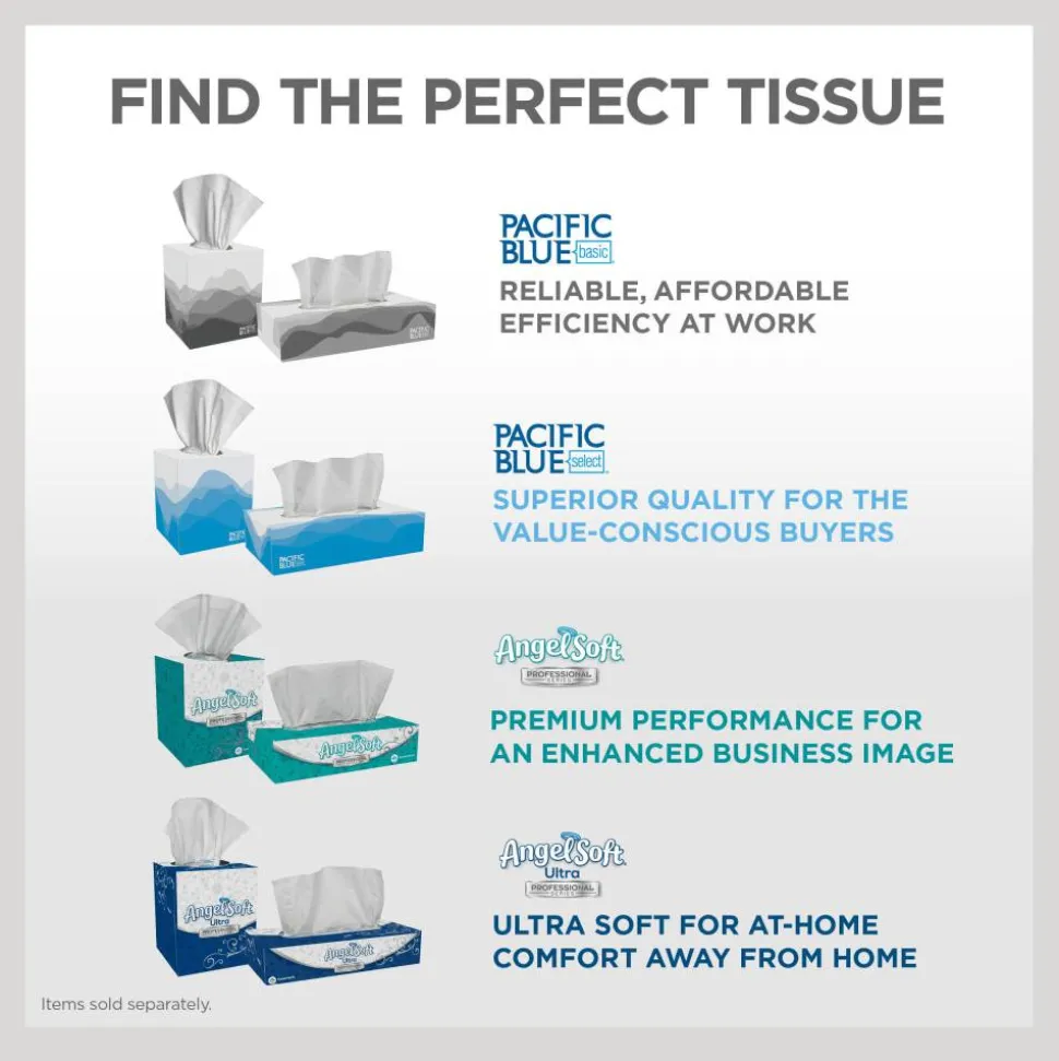 Pacific Blue Select 2-Ply Facial Tissue, Flat Box, White, 10% Recycled Fiber, 30 Boxes Per Case, 100 Sheets Per Box
