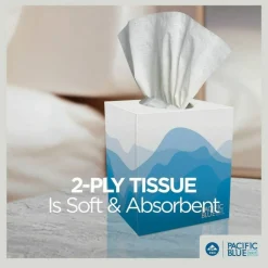 Pacific Blue Select 2-Ply Facial Tissue, Cube Box, White, 10% Recycled Fiber, 36 Boxes Per Case, 100 Tissues Per Box