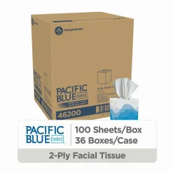 Pacific Blue Select 2-Ply Facial Tissue, Cube Box, White, 10% Recycled Fiber, 36 Boxes Per Case, 100 Tissues Per Box