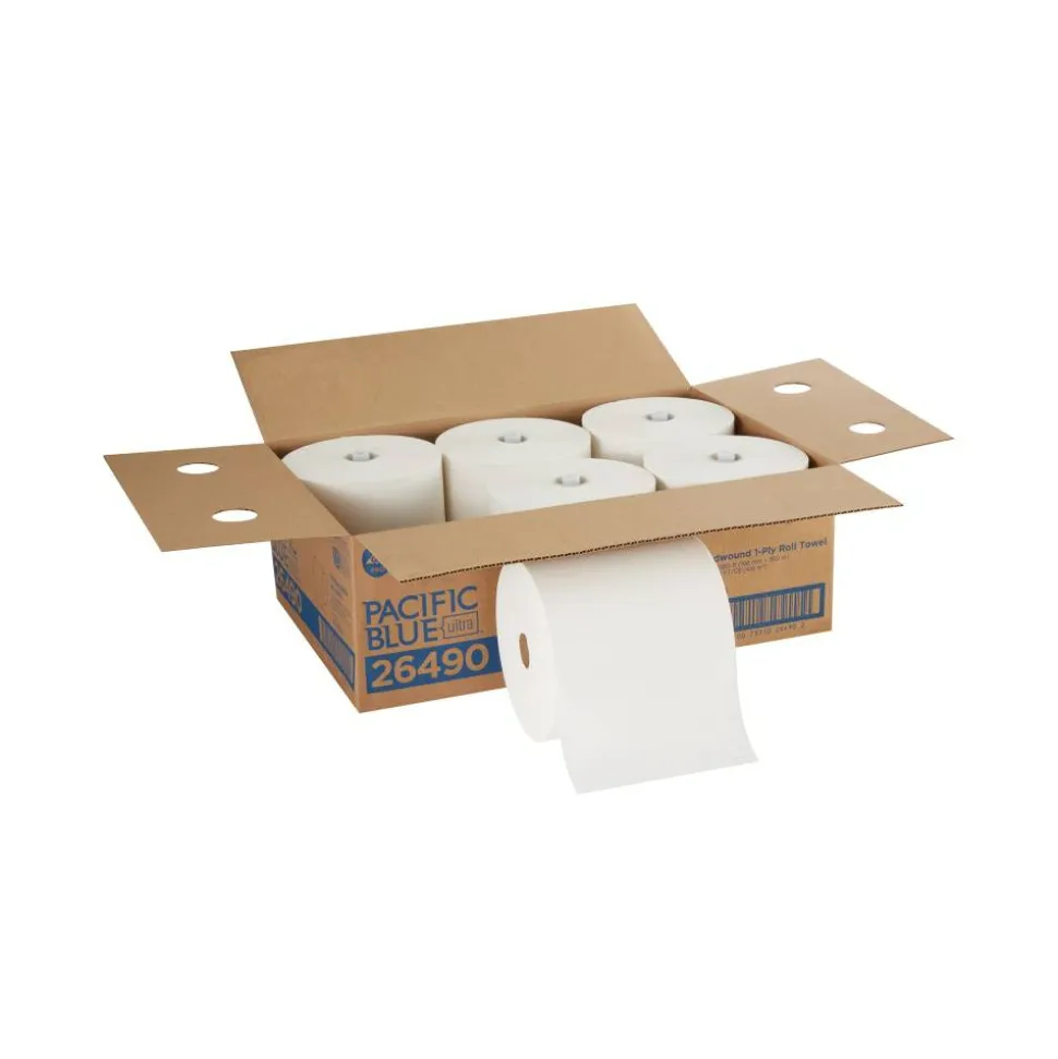 Pacific Blue Ultra Paper Towel Rolls, 1-Ply, 40% Recycled Fiber, White, 7.87" x 1150' Rolls, 6 Rolls per Case