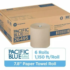 Pacific Blue Ultra Paper Towel Rolls, 1-Ply, 100% Recycled Fiber, Brown, 7.87