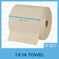Pacific Blue Ultra Paper Towel Rolls, 1-Ply, 100% Recycled Fiber, Brown, 7.87