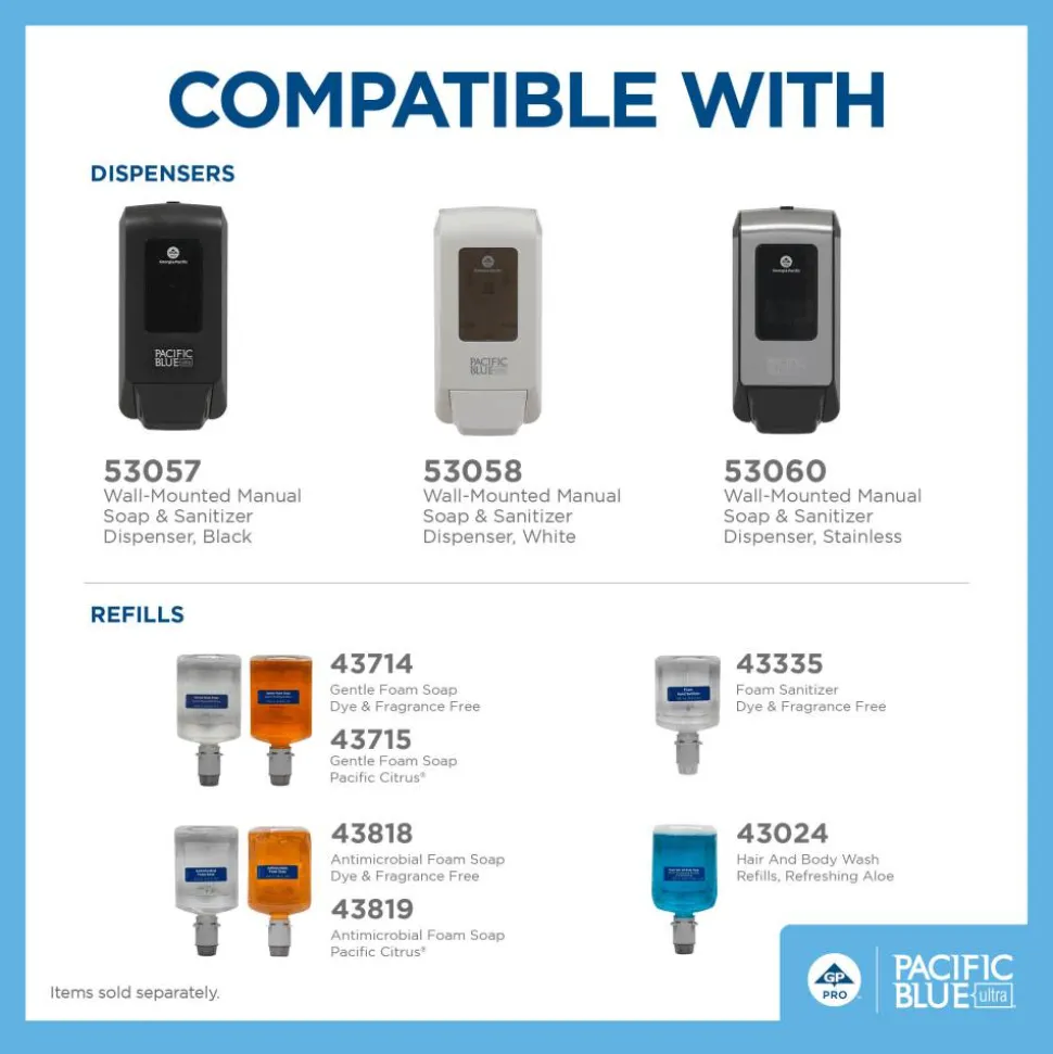 Pacific Blue Ultra Wall-Mount Manual Soap & Sanitizer Dispenser, 11.49"H x 5.66"W x 4"D, Black, 1 Dispenser