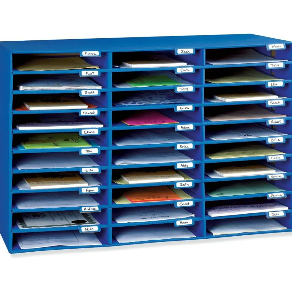 Pacon 70% Recycled Corrugated Mail Box, 30 Slots, Blue