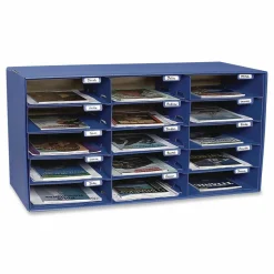 Pacon 70% Recycled Mailbox Storage Unit, 15 Slots, Blue