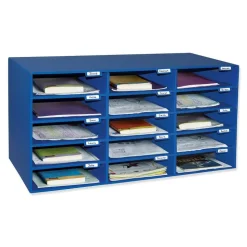 Pacon 70% Recycled Mailbox Storage Unit, 15 Slots, Blue