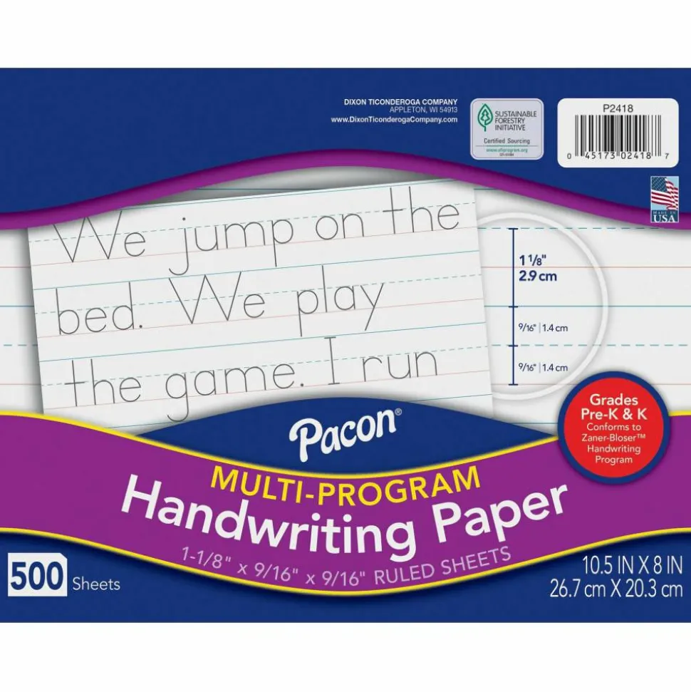 Pacon Multi-Program Handwriting Papers, Grade K, 10 1/2" x 8", Pack Of 500 Sheets