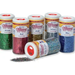 Pacon Spectra Glitter, 0.04 Hexagon Crystals, Assorted, 4 oz Shaker-Top Jar, 6/Pack