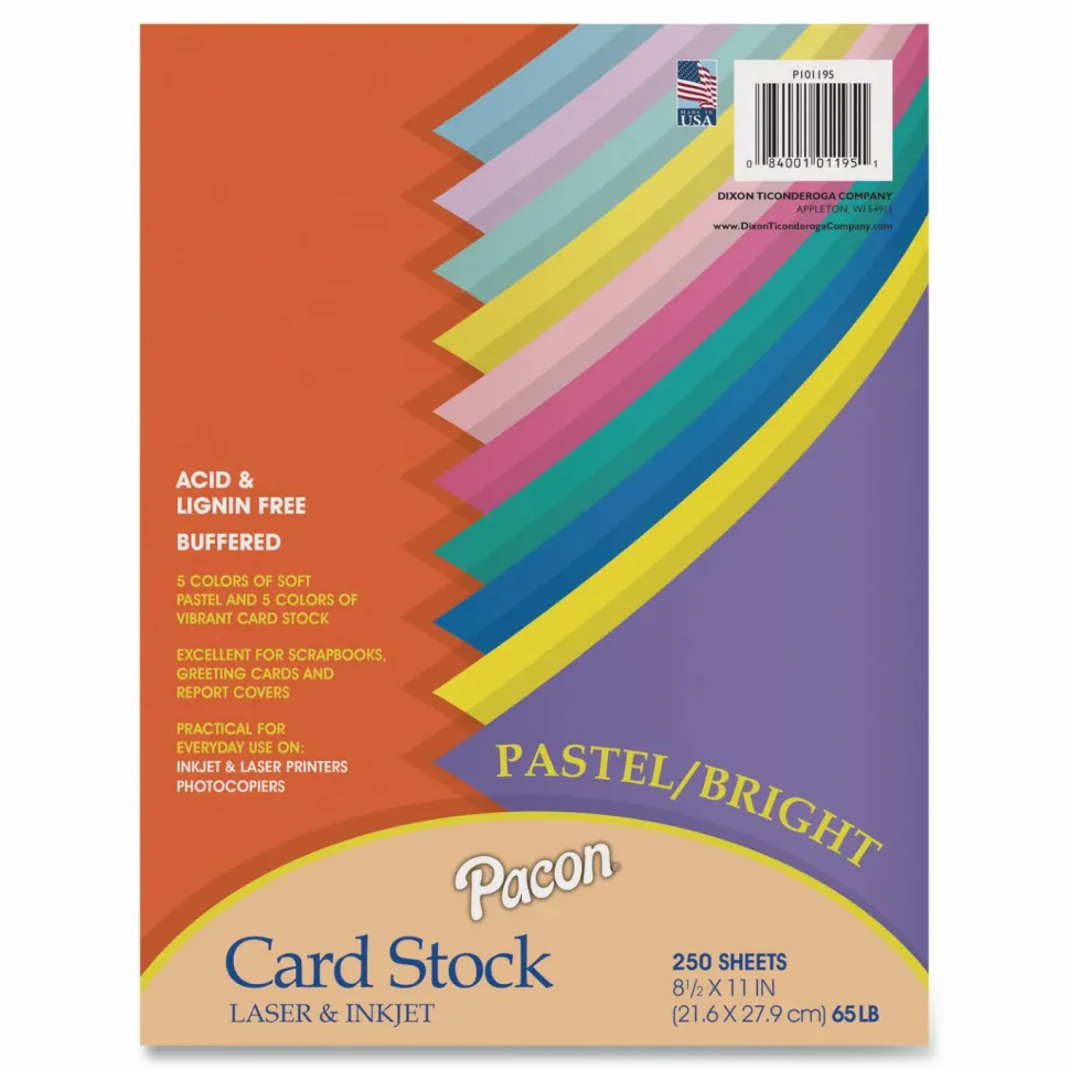 Pacon Array Card Stock, 65 lb. Cover Weight, 8.5 x 11, Assorted, 250/Pack