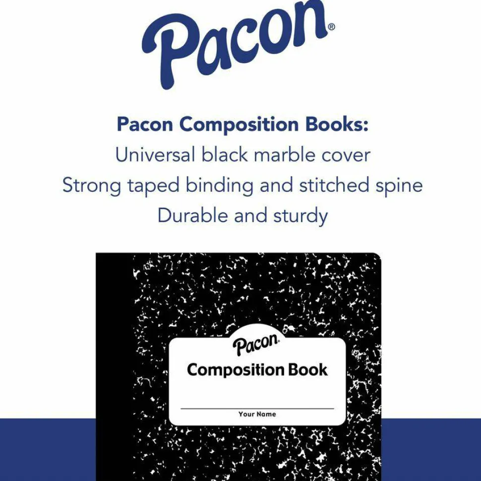 Pacon Composition Book, 7-1/2" x 9-7/8", Quadrille Rule, 100 Sheets, Black/White