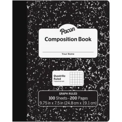 Pacon Composition Book, 7-1/2" x 9-7/8", Quadrille Rule, 100 Sheets, Black/White