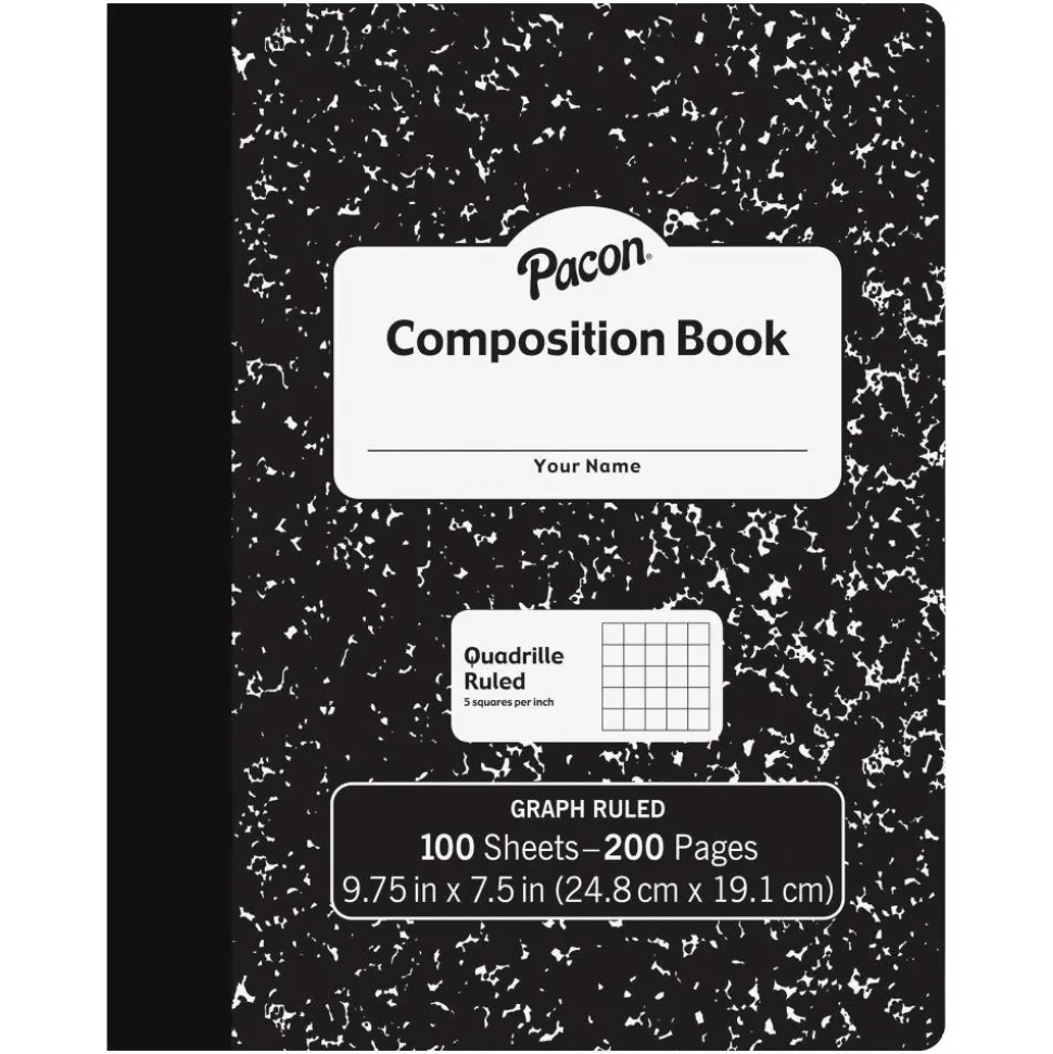Pacon Composition Book, 7-1/2" x 9-7/8", Quadrille Rule, 100 Sheets, Black/White