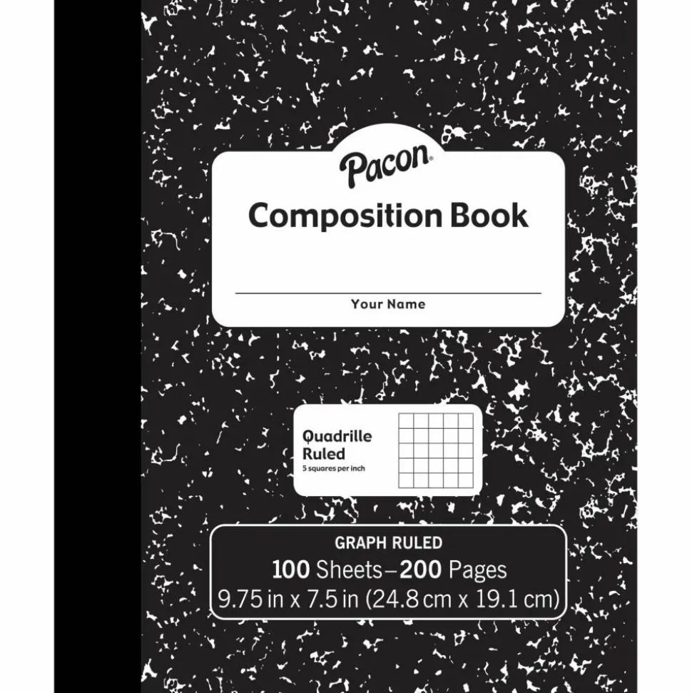 Pacon Composition Book, 7-1/2" x 9-7/8", Quadrille Rule, 100 Sheets, Black/White