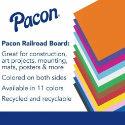 Pacon Peacock 100% Recycled Railroad Board, 22" x 28", 6-Ply, White, Carton Of 25 Sheets