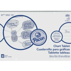 Pacon Ruled Chart Tablet - 30 Sheets - Spiral Bound - Ruled - 1" Ruled - 24"x16" - White Paper - Stiff Cover - 74630