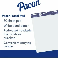 Pacon Unruled Easel Pads - 50 Sheets - Plain - Stapled/Glued - Unruled Front Ruling - 27