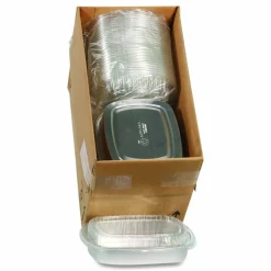 Pactiv Evergreen Classic Carry-Out Container with PET Dome Lid, 46 oz, 9.8 x 7.8 x 1.3, Silver/Clear, Aluminum, 50/Carton