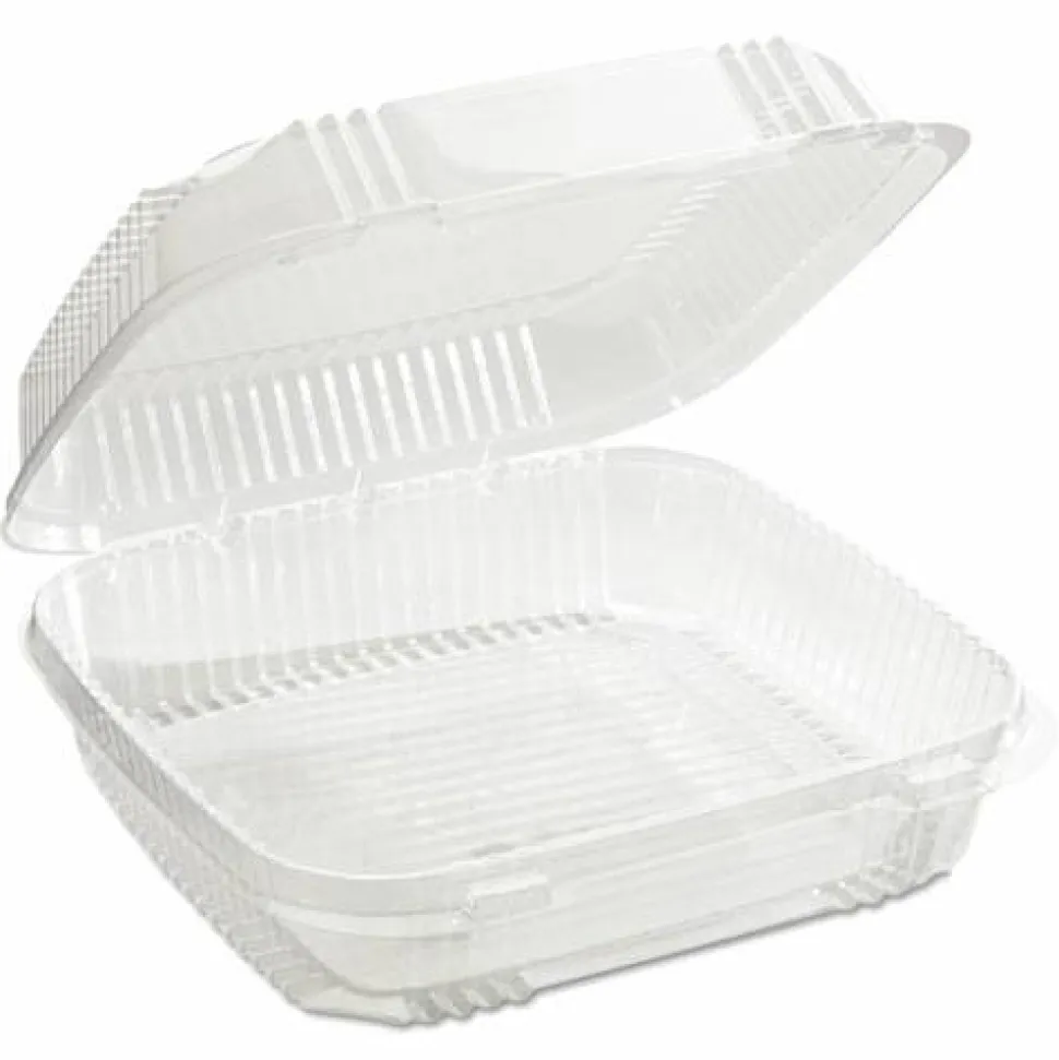 Pactiv Evergreen ClearView SmartLock Hinged Lid Container, 49 oz, 8.2 x 8.3 x 2.9, Clear, Plastic, 200/Carton