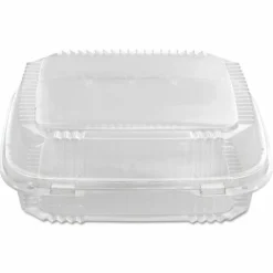 Pactiv Evergreen ClearView SmartLock Hinged Lid Container, 49 oz, 8.2 x 8.3 x 2.9, Clear, Plastic, 200/Carton