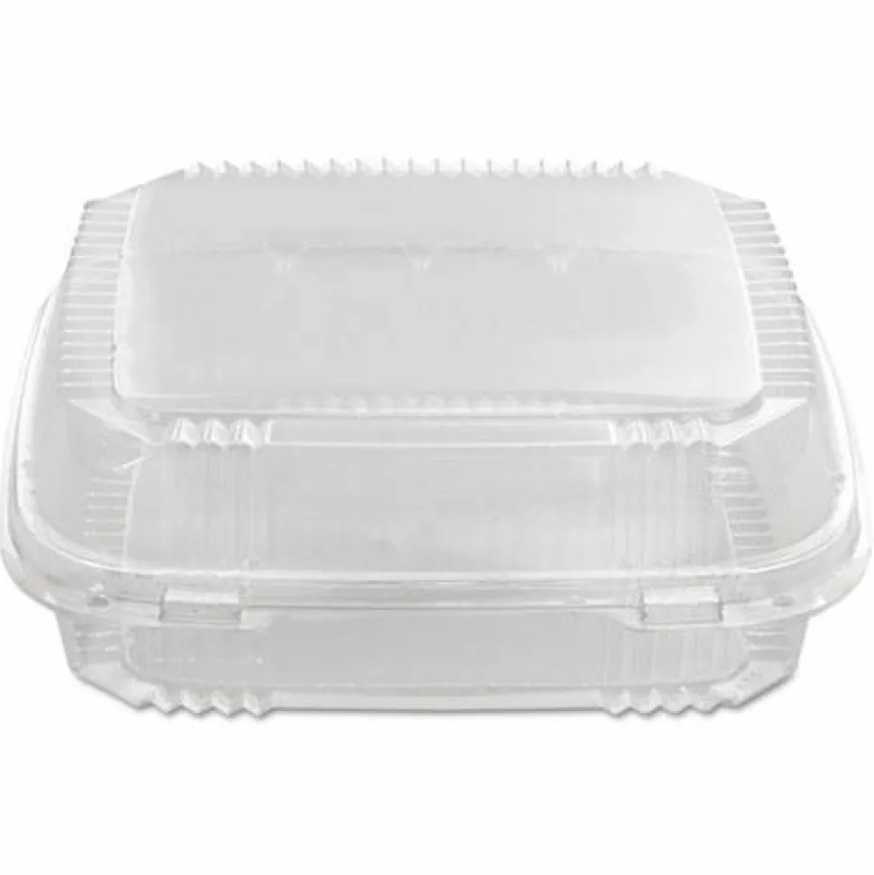 Pactiv Evergreen ClearView SmartLock Hinged Lid Container, 49 oz, 8.2 x 8.3 x 2.9, Clear, Plastic, 200/Carton