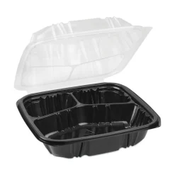 Pactiv Evergreen EarthChoice Vented Dual-Color Microwavable Hinged-Lid Containers, 3-Compartment, 33 Oz,Black/Clear, Pack Of 150 - DC858330B000