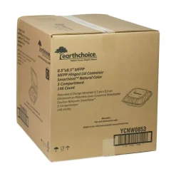 Pactiv Evergreen EarthChoice Vented Microwavable MFPP Hinged Lid Containers, 3-Compartment, White, Carton Of 146 - YCNW0853