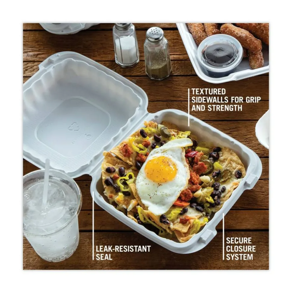 Pactiv Evergreen EarthChoice SmartLock Microwavable MFPP Hinged Lid Containers, 3-1/8”H x 8-5/16”W x 8-3/8”D, White, Carton Of 200 Containers