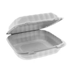Pactiv Evergreen EarthChoice SmartLock Microwavable MFPP Hinged Lid Containers, 3-1/8”H x 8-5/16”W x 8-3/8”D, White, Carton Of 200 Containers